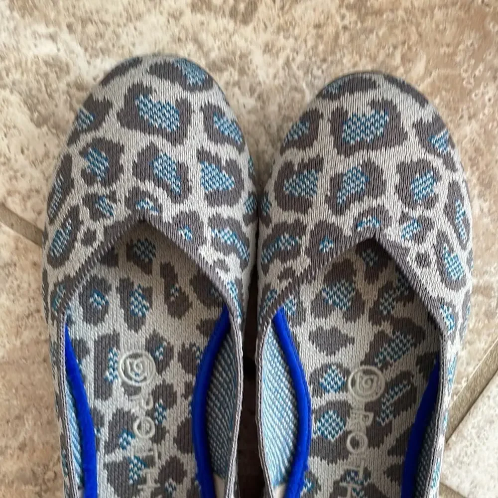 Rothy’s The Flat in Leopard Spotted Grey Blue Ballet Flat